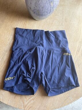 ECHT Navy Blue High-Waist Bike Shorts with Gold Logo